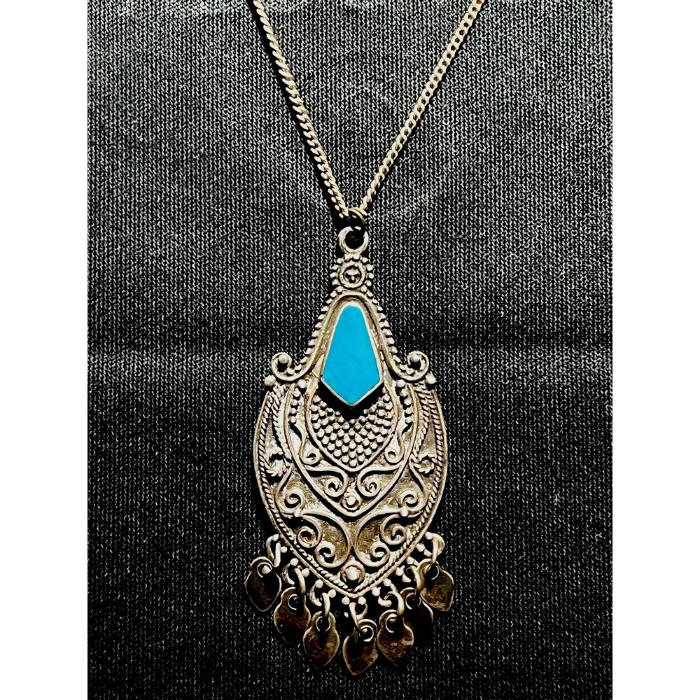 Vintage 925 silver turquoise pedant boho southwestern necklace